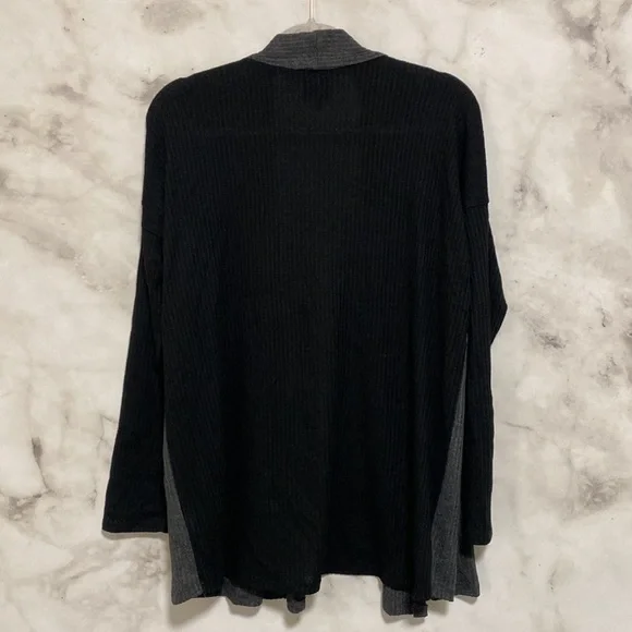 Bobeau Open Front Grey Black Colorblock Waffle Knit Cardigan - Picture 6 of 8